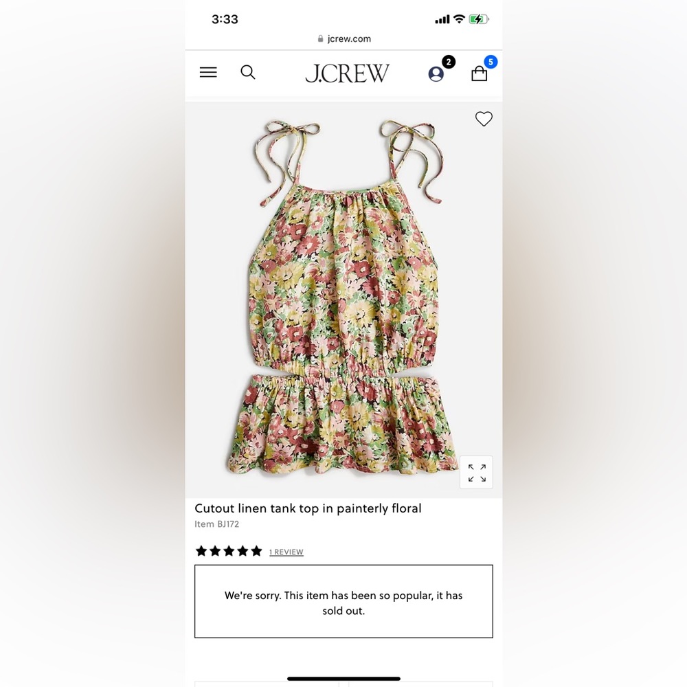 Jcrew Cutout linen tank top in painterly floral size small
